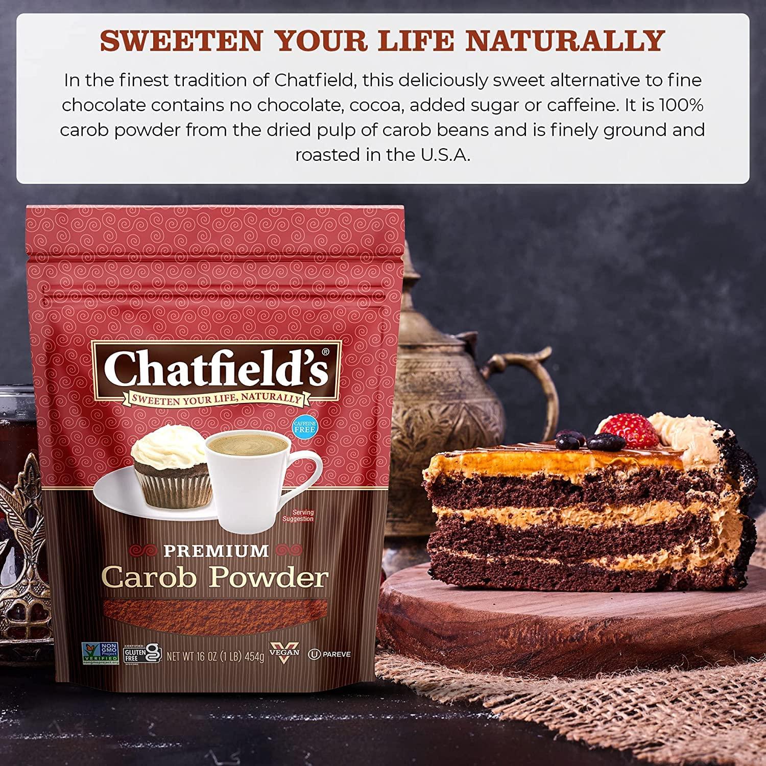 Chatfield\'s Chatfields All Natural Carob Powder 16-oz Pouch, Sweet and Delicious, Premium Quality, Caffeine-Free, Gluten-Free, Vegan, Kosher, Non-GMO Verified - (4 Pack)