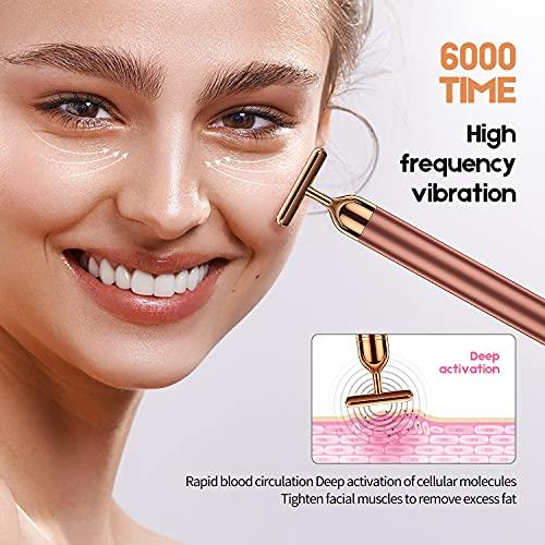 NUOMAN NUOMAN Beauty Bar 24k Rose Golden Electric Face Massager, T Shape Facial Massager Tools for Face Arm Eye Nose Head Massager