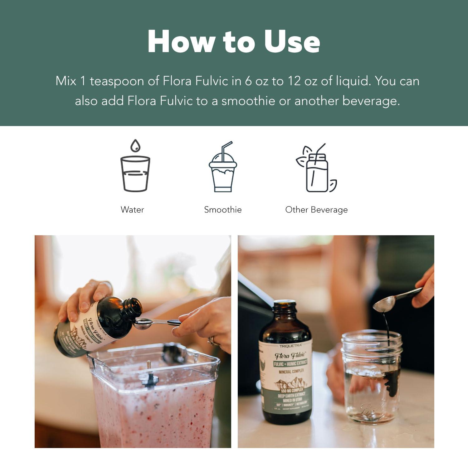 Triquetra Health Flora Fulvic | Fulvic Acid + Humic Acid Complex 550 mg |Mined in Utah, Prehistoric Deep Earth Extract | Immunity, Gut, Digestion Natural Trace Mineral Complex, Fulvic Acid Supplement 8 fl oz.