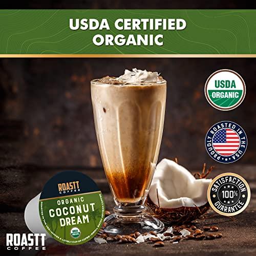 Roastt Coffee Organic Coconut Coffee Pods for Keurig K Cup Compatible Brewers, Organic Medium Roast Caffeinated Coconut Coffee Pods, Brew Hot or over Ice, Compatible with K-Cups and Keurig Brewing Machines Pack of 