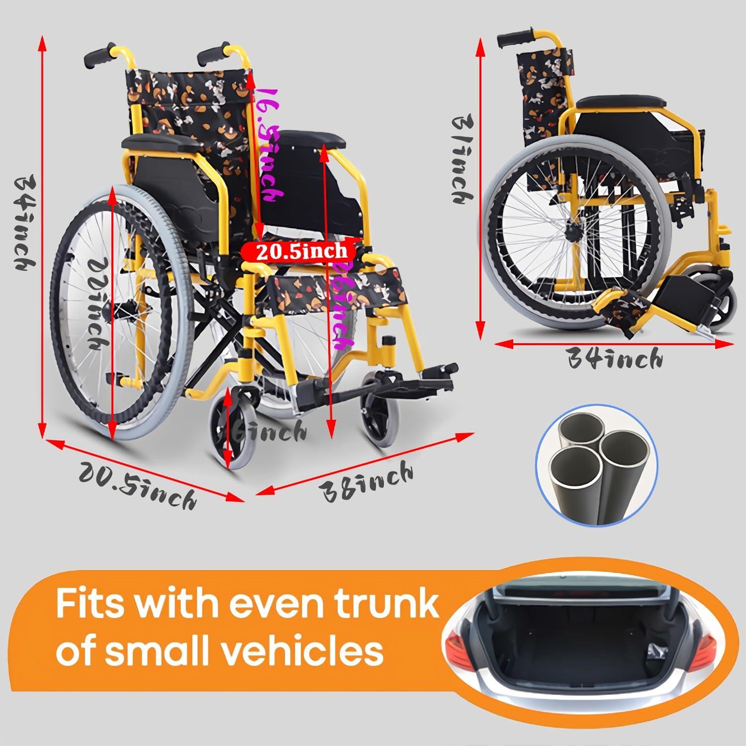 CUIOT Pediatric Wheelchair for Kids & Children, Lightweight Folding Manual Wheelchairs W/Safety Belt, Flip-Back Desk-Length Arms & Removable Swing-Away Leg Rests, 20.5 Inch Seat Width Bariatric Wheel Chair