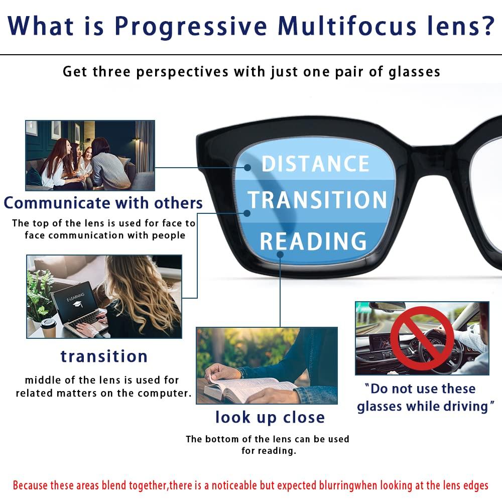 HIYANJN HIYANJN 3 Pack Progressive Multifocal Reading Glasses for Women Men Oprah style Blue Light Blocking Spring Hinger Readers