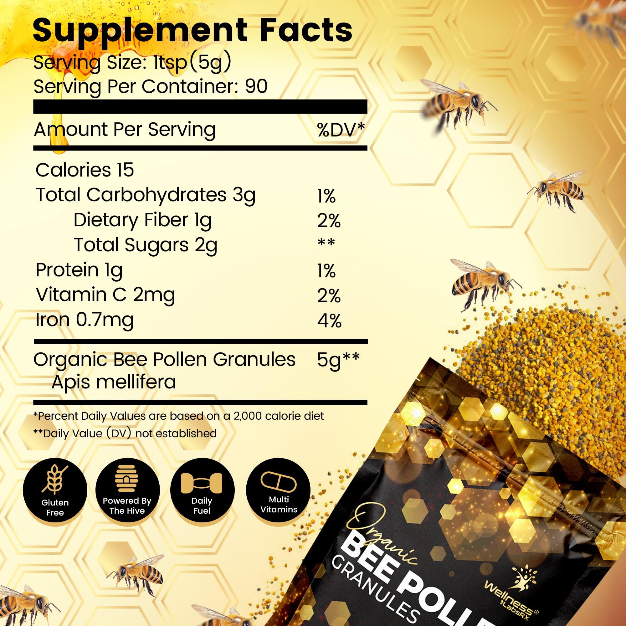 WELLNESS LABSRX Bee Pollen Granules Organic, 1 Lbs. - Bee Pollen for Women, Keto-Friendly Super Food Supplement Packed with Proteins, Vitamins & Minerals - Immune Support, Energy Boost, and Digestive Wellness