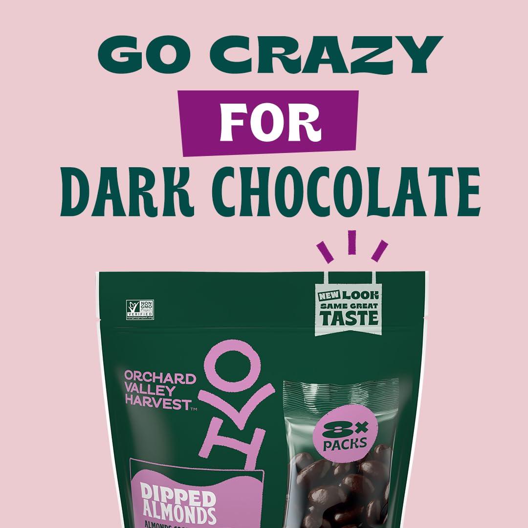 Orchard Valley Harvest Orchard Valley Harvest Dark Chocolate Dipped Almonds, 8 oz Resealable Bag, Gluten Free, Non-GMO, Stand Up Bag, No Artificial Colors, Flavors or Preservatives, Snacks for Adults & Kids