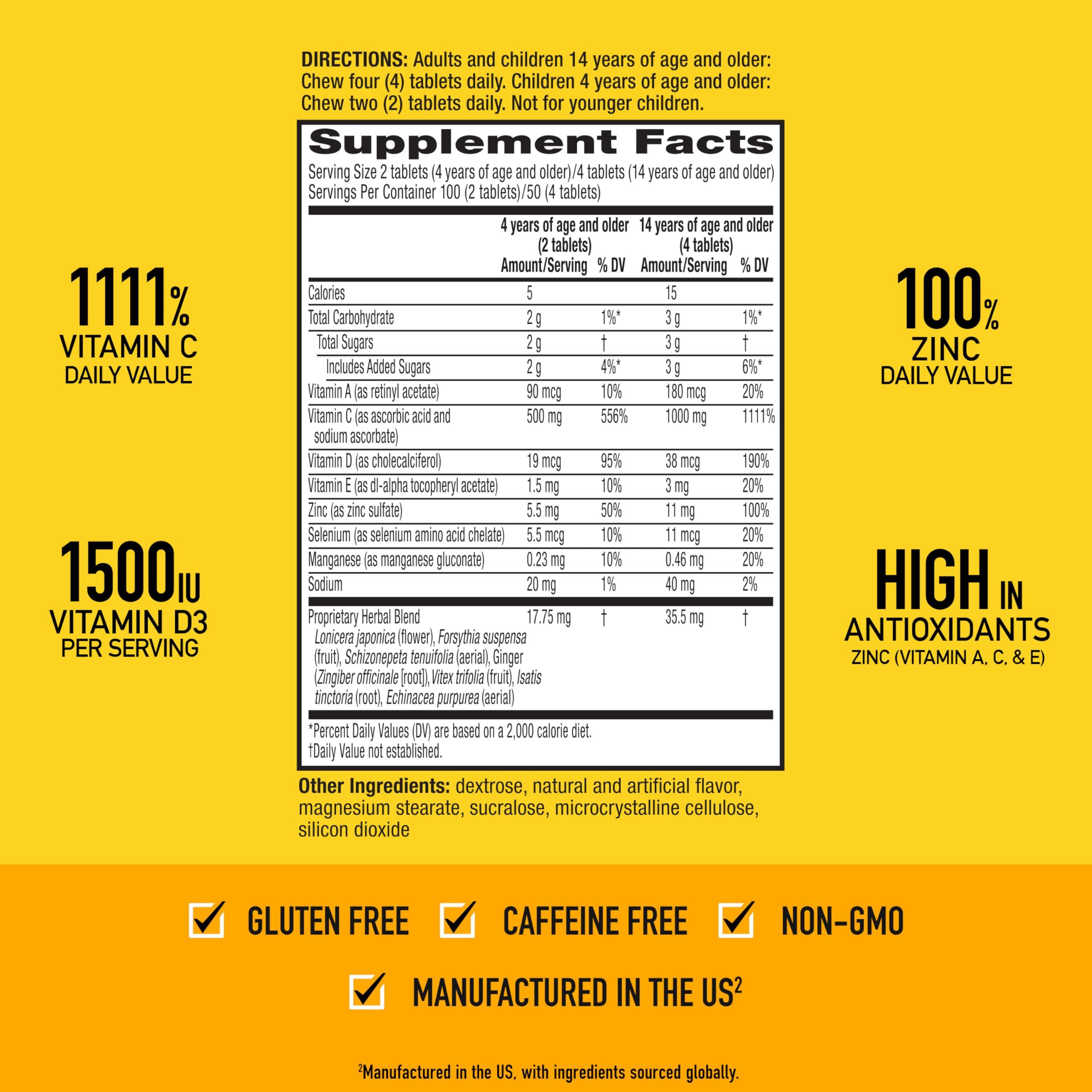Airborne Airborne 1000mg Chewable Tablets with Zinc, Immune Support Supplement with Powerful Antioxidants Vitamins A C & E - 200 Tablets, Citrus Flavor