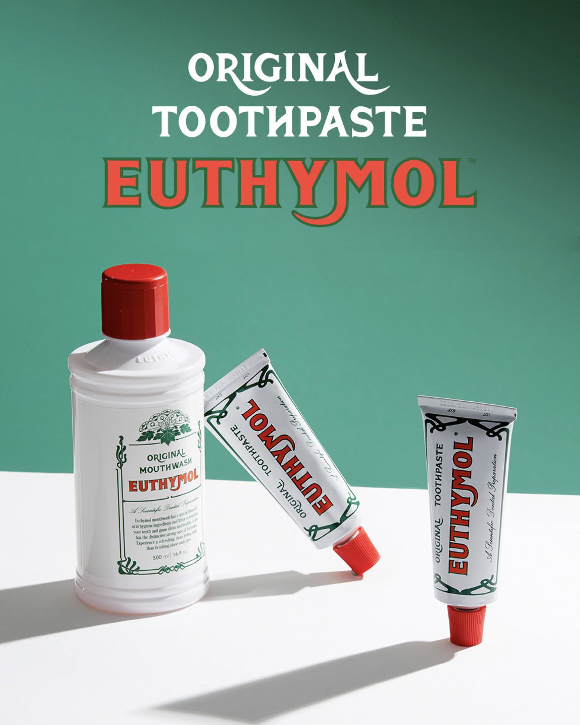 Euthymol EUTHYMOL Original Toothpaste (3.7fl oz, Pack of 5) - Fluoride-Free Toothpaste for Sensitive Teeth & Gum. Bad Breath, Cavity Prevention, 12-Hour Long Lasting Freshness with Wintergreen.
