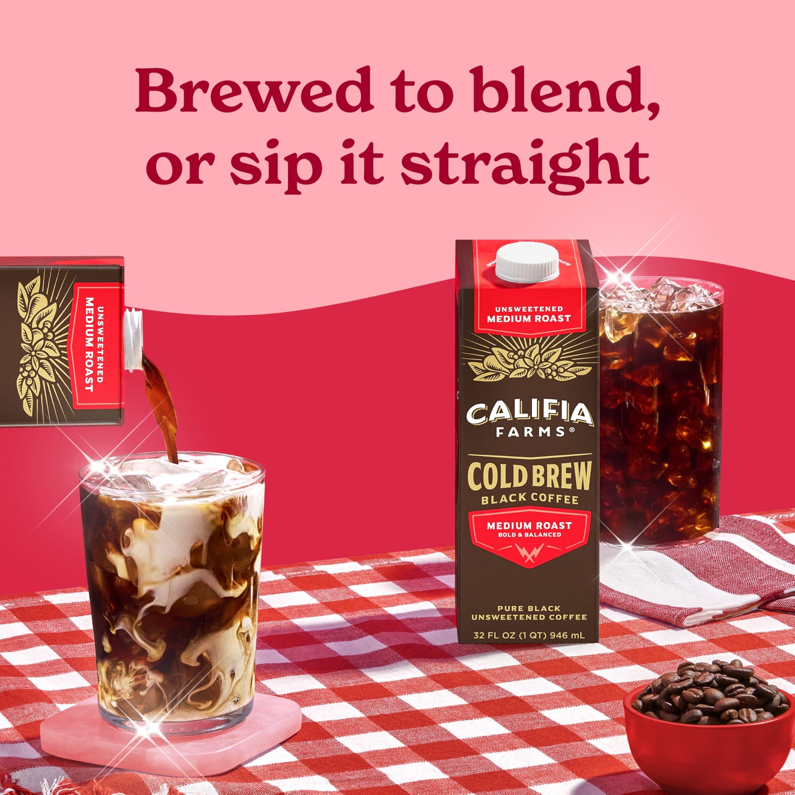 Califia Farms Califia Farms - Pure Black Medium Roast Cold Brew Coffee, 32 Oz (Pack of 6), 100% Arabica, Shelf Stable, Plant Based, Vegan, Gluten Free, Non GMO, Sugar Free, Iced Coffee