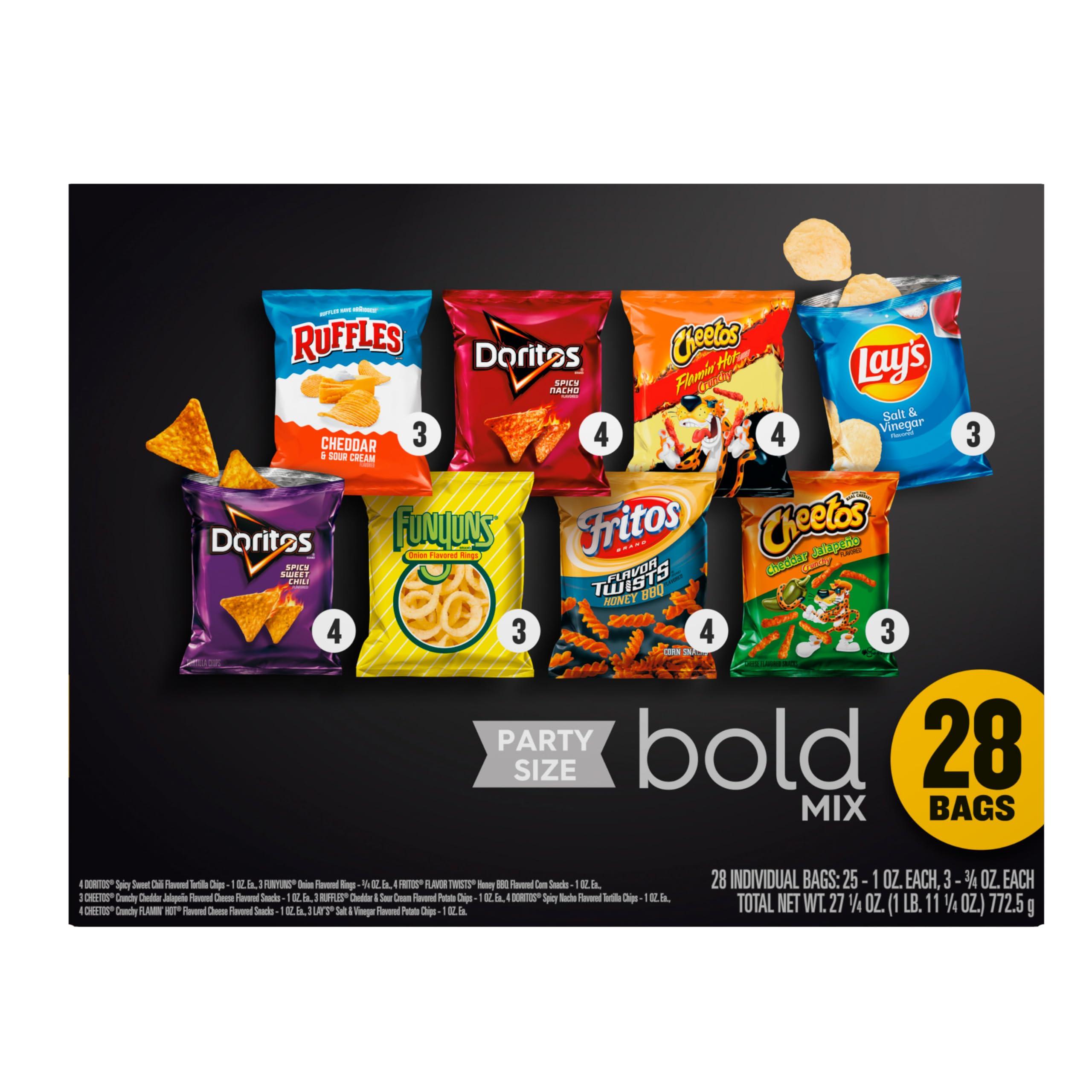 Frito Lay Frito-Lay Snacks Bold Mix Chips Variety Pack, Doritos, Cheetos, Funyuns, Lay\'s, Ruffles, 28 Count (Pack of 1)(Assortment May Vary)