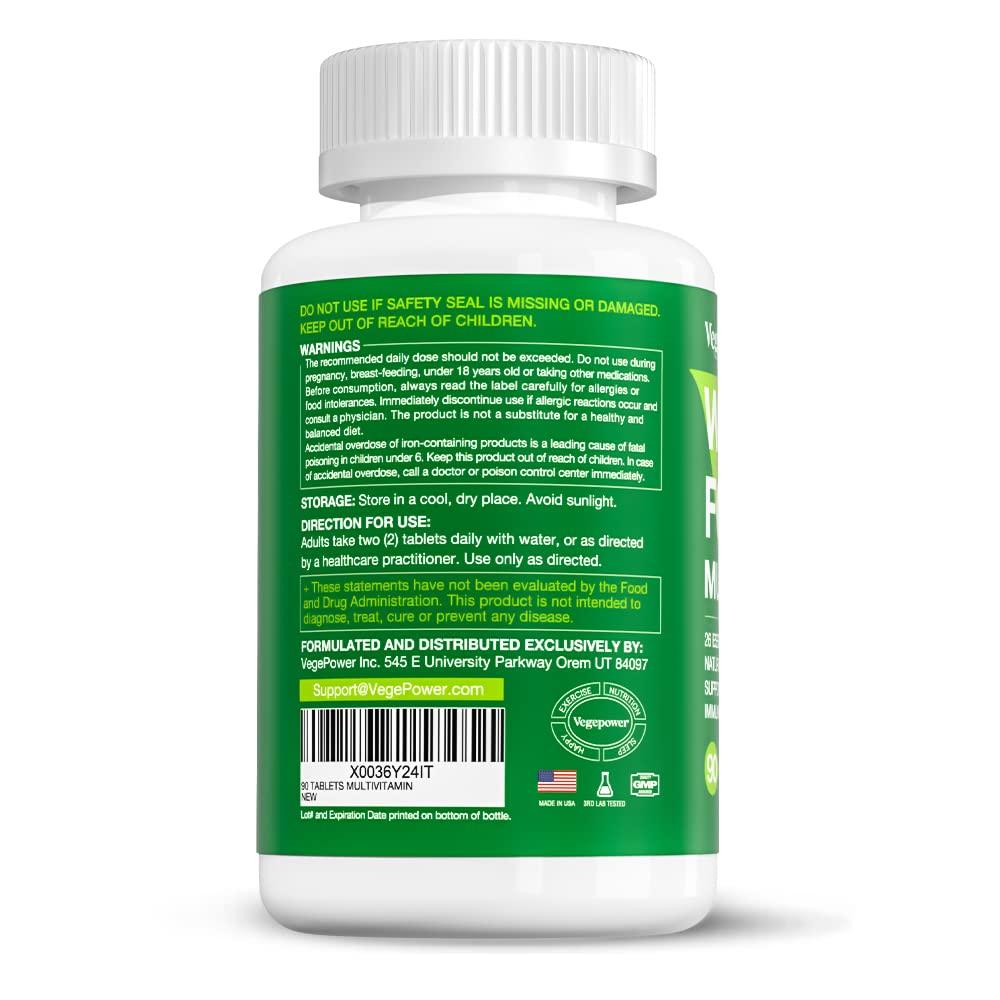 VEGEPOWER Whole Food Multivitamin for Men Women - with 65+ Vitamins, Minerals, Organic Nature Powder & Extracts - Whole Food Supplement for Energy, GUT, immune Health - All Natural, Non-GMO 90 Vegan tablets
