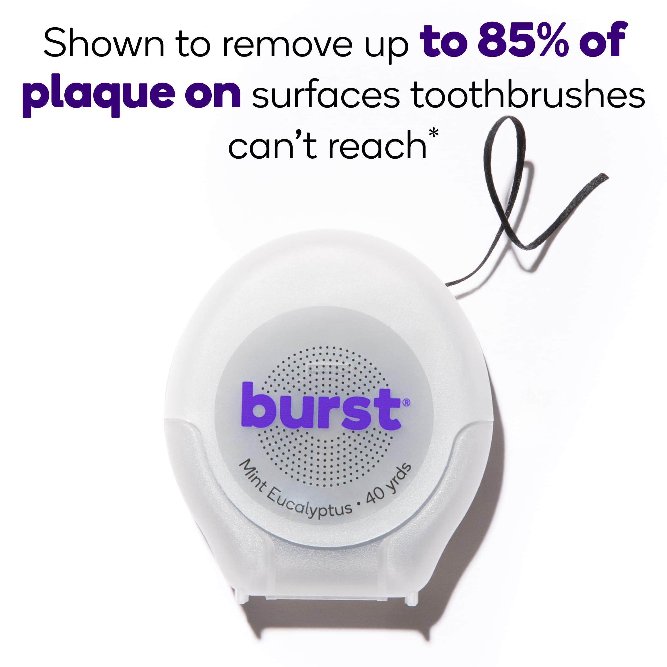 Burst BURST Expanding Dental Floss (Mint Eucalyptus/160 Yards) | Stain Absorbing & Woven with Xylitol Coating to Fight Cavities | Vegan | Paraben Free