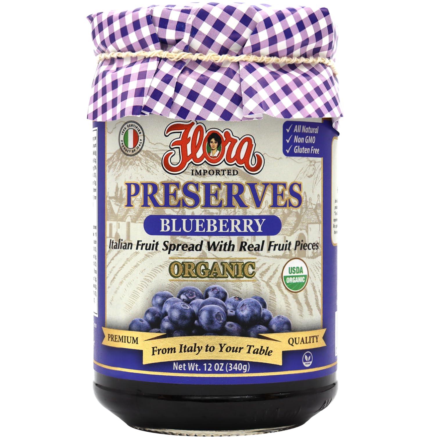 Flora Fine Foods Flora Foods Organic Blueberry Preserves | Made with Natural Fruit Sugars | 12 oz (340g) | 100% Fruit 100% Italian | Premium Quality, Non GMO, All Natural, Italian