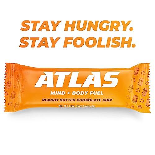 Atlas Protein Bar Atlas Protein Bar, 20g Protein, 1g Sugar, Clean Ingredients, Gluten Free, Peanut Butter Chocolate Chip (12 Count, Pack of 3)