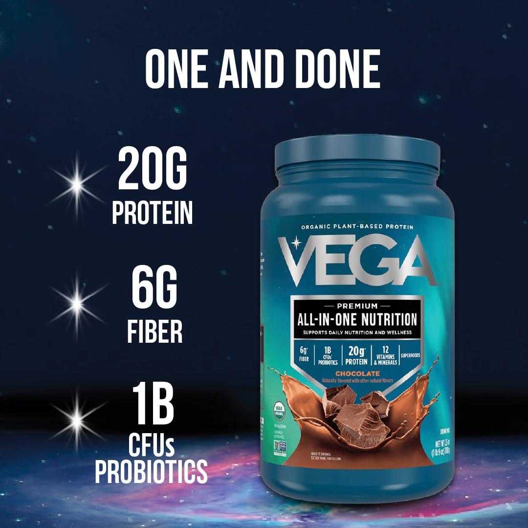 Vega Vega Organic All-in-One Vegan Protein Powder, Chocolate - Superfood Ingredients, Vitamins for Immunity Support, Keto Friendly, Pea Protein for Women & Men, 1.6 lbs (Packaging May Vary)