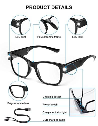 OKH OKH Magnifying Glasses for Close Work With Light Up Reading Glasses with Light, Rechargeable LED Lighted Reading Glasses, Anti Blue Light, Bright Clear Vision Unisex, Square+3.0x
