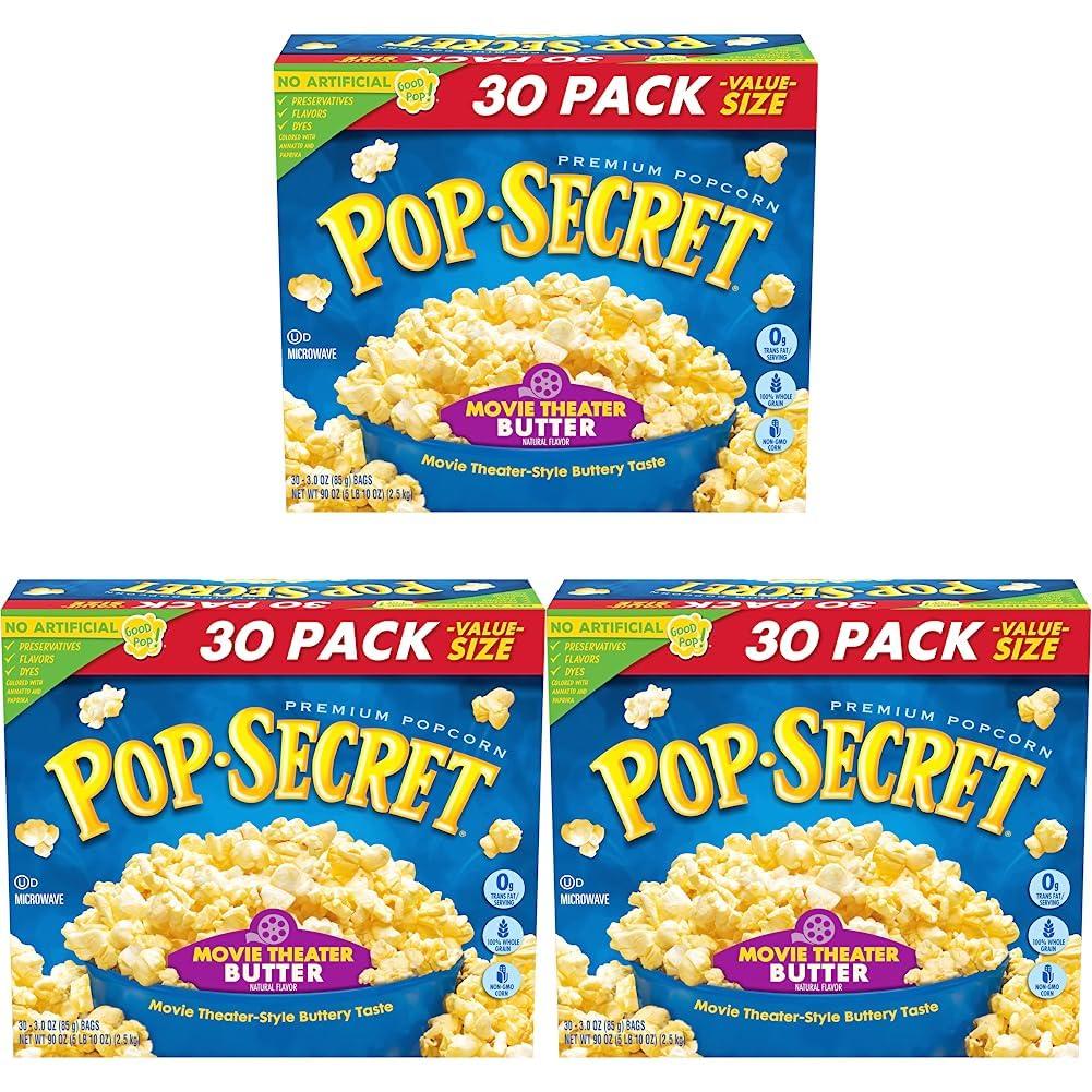 Pop Secret Pop Secret Microwave Popcorn, Movie Theater Butter Flavor, 3 Oz Sharing Bags, 30 Ct (Pack of 3)