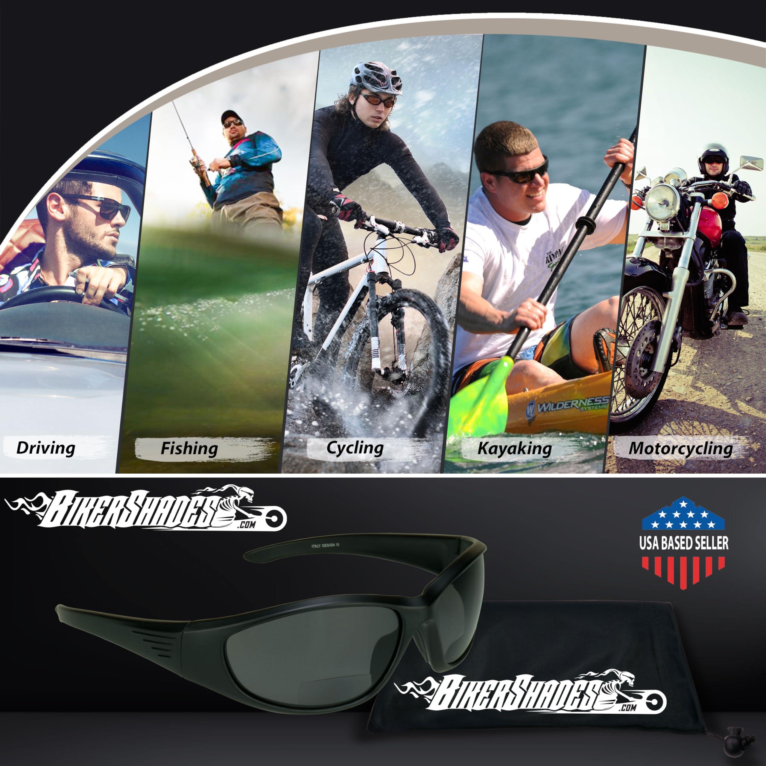 Bikershades Biker Armour Polarized Bifocal +2.00 Reading Sunglasses Oval Wrap Around Sport Tortoise Frame Brown Lens