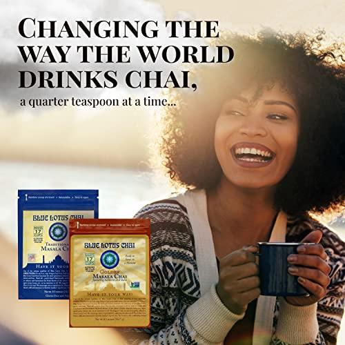BLUE LOTUS CHAI Blue Lotus Chai - Rooibos Masala Chai - Makes 17 Cups - 0.5 oz Pouch Masala Spiced Chai Powder with Organic Spices - Instant Indian Tea No Steeping - No Gluten