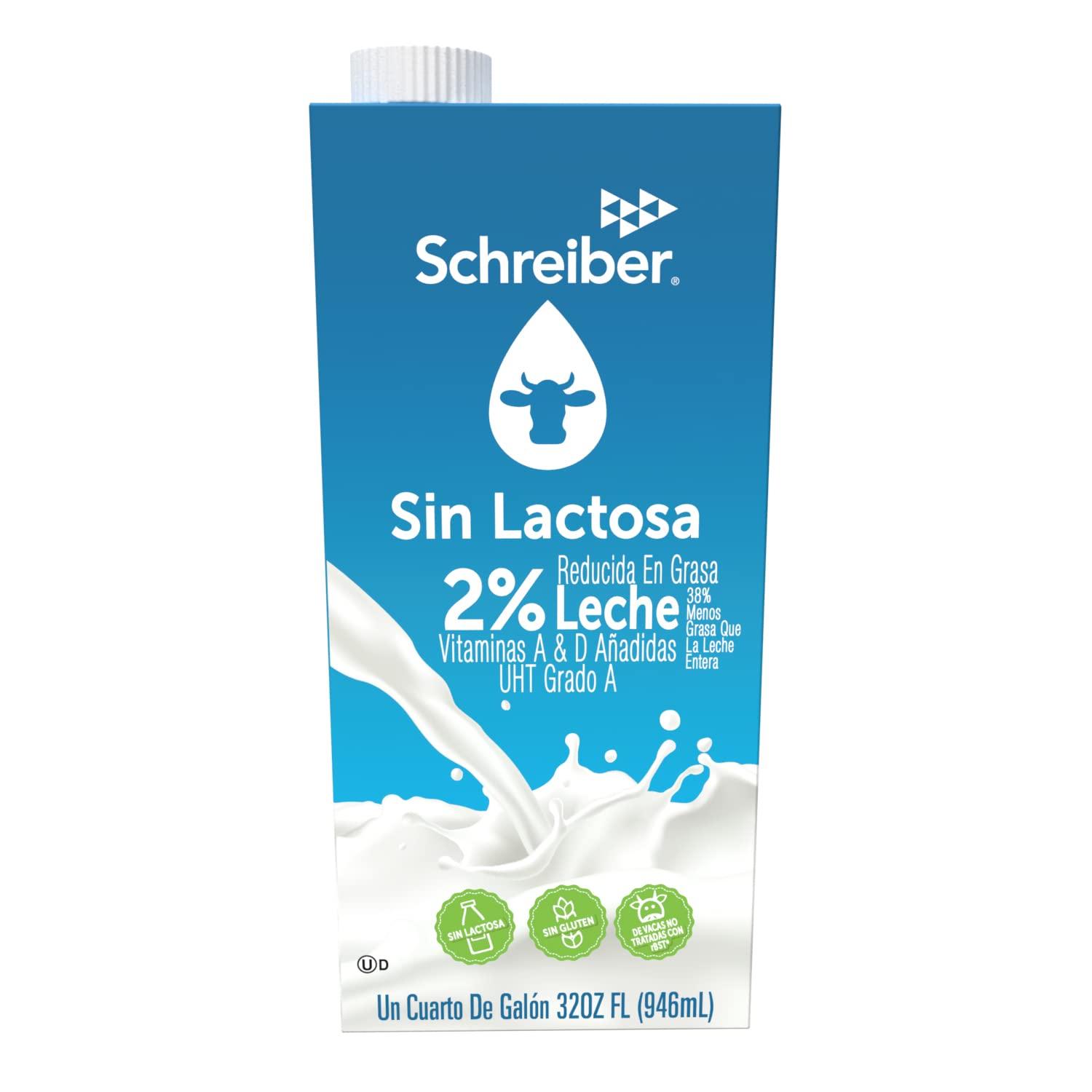 SCHREIBER Schreiber 2% Lactose Free, Shelf Stable Milk, Low Fat with Vitamin A & D, 32 oz (6 Pack)