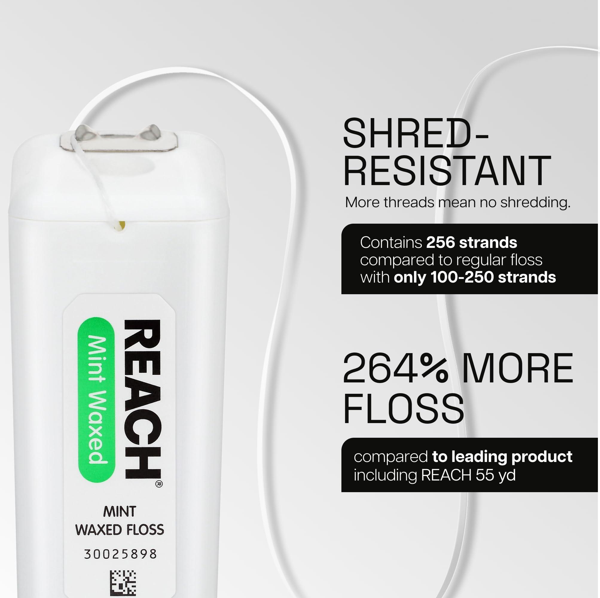 Reach REACH Waxed Dental Floss, Mint, Plaque Remover for Teeth, Shred Resistant, Floss Slides Smoothly, Easy to Use, Waxed, Deep Cleaning Teeth, Oral Care, PFAS Free, for Adults & Kids, 6 Pack, 200 yd
