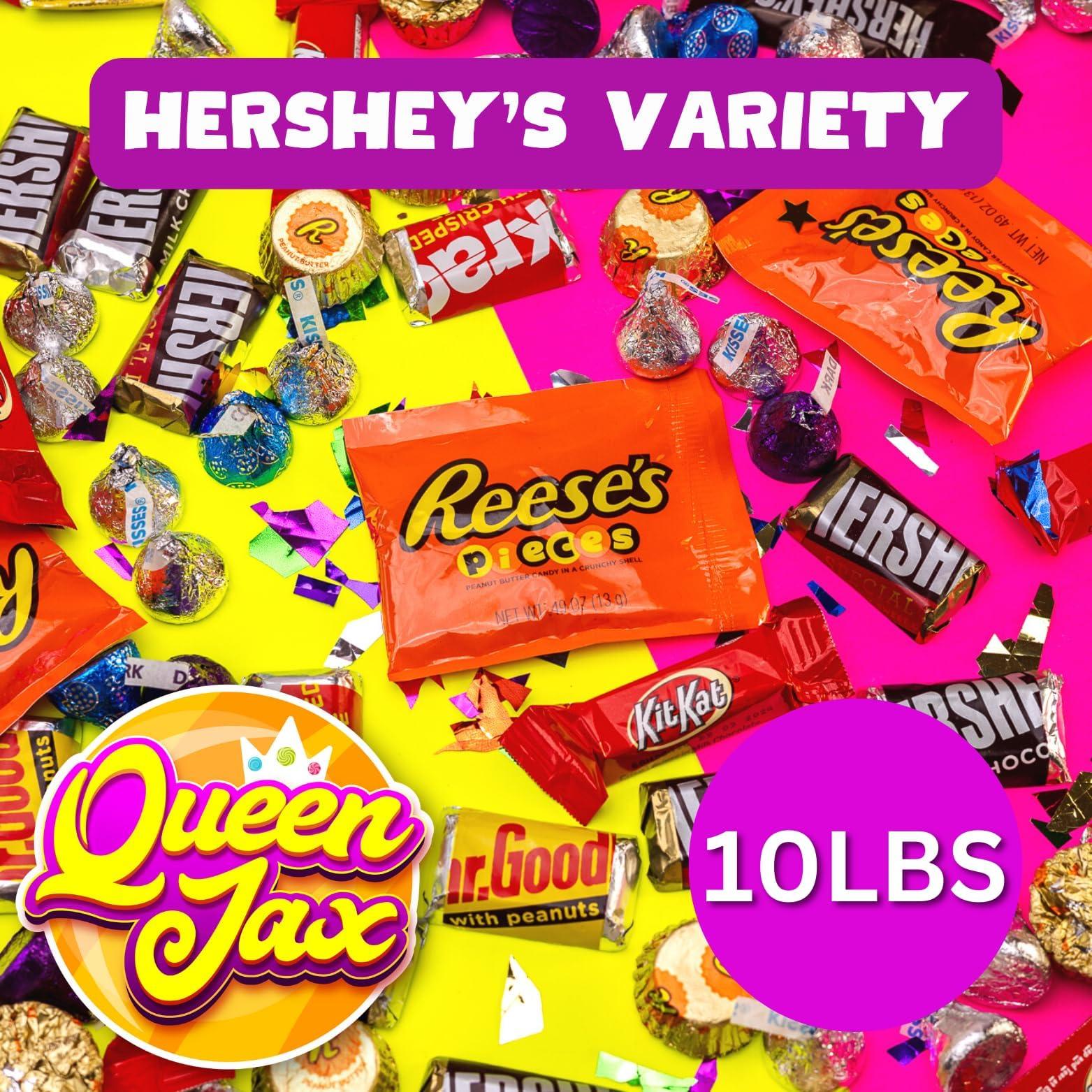 Queen Jax Hershey Chocolate Candy Variety Pack- 10 Lb - Dark Chocolate & Milk Chocolate - Hershey Kisses, Reese, Kitkat + More! - Halloween Candy Bulk - Chocolate Bar, Chocolate Bulk Candy Individually Wrapped