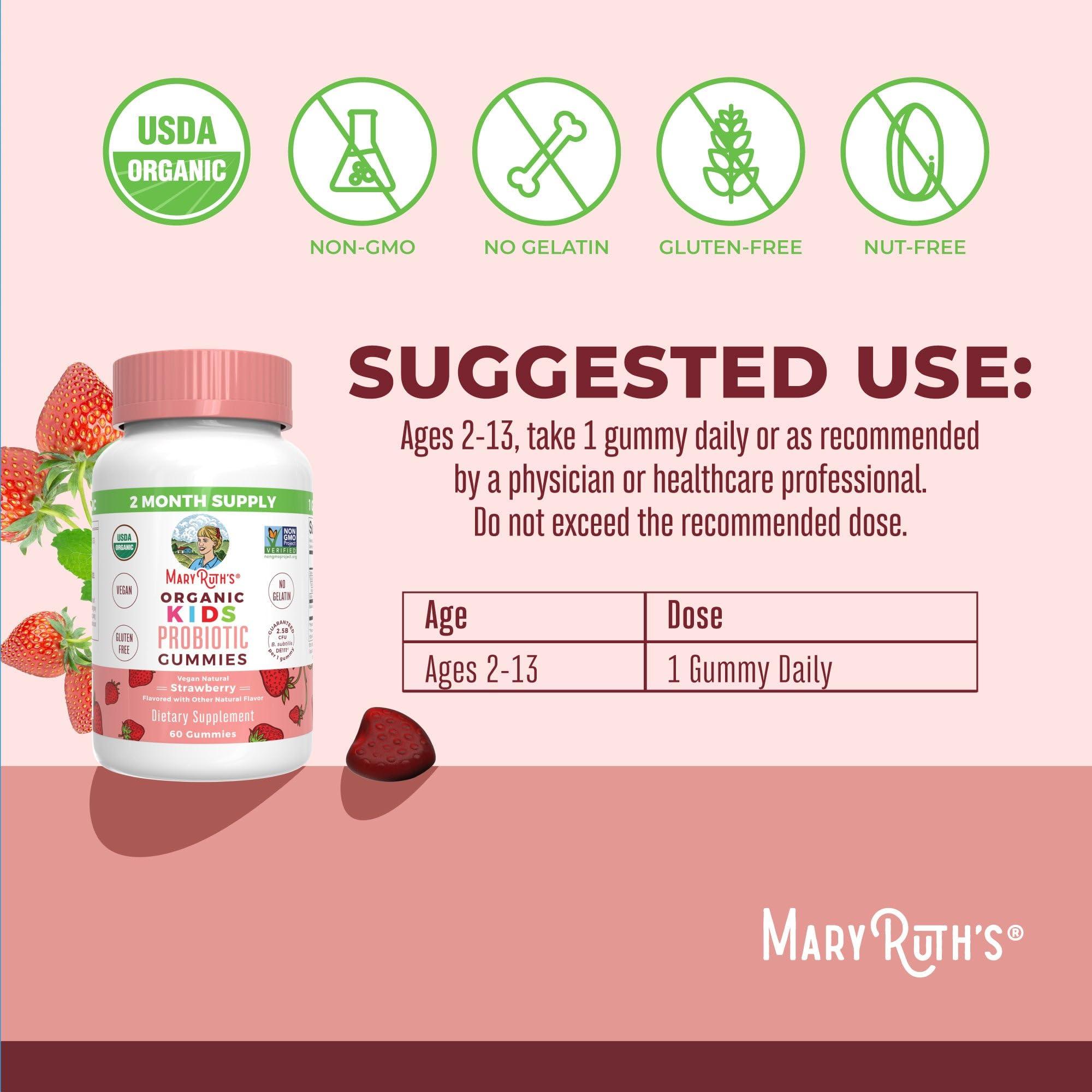 MaryRuth Organics MaryRuth Organics Multivitamin and Probiotic Gummies (Strawberry) for Kids | Clean Label Project Verified | Vitamins for Gut Health, Immunity, & Overall Wellness | Vegan, Non-GMO, Gluten Free