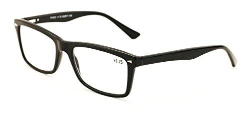 V.W.E. V.W.E. Men Gloss Black Rectangle Rectangular Reading Glasses Wide fitment. (Black, 1.25)