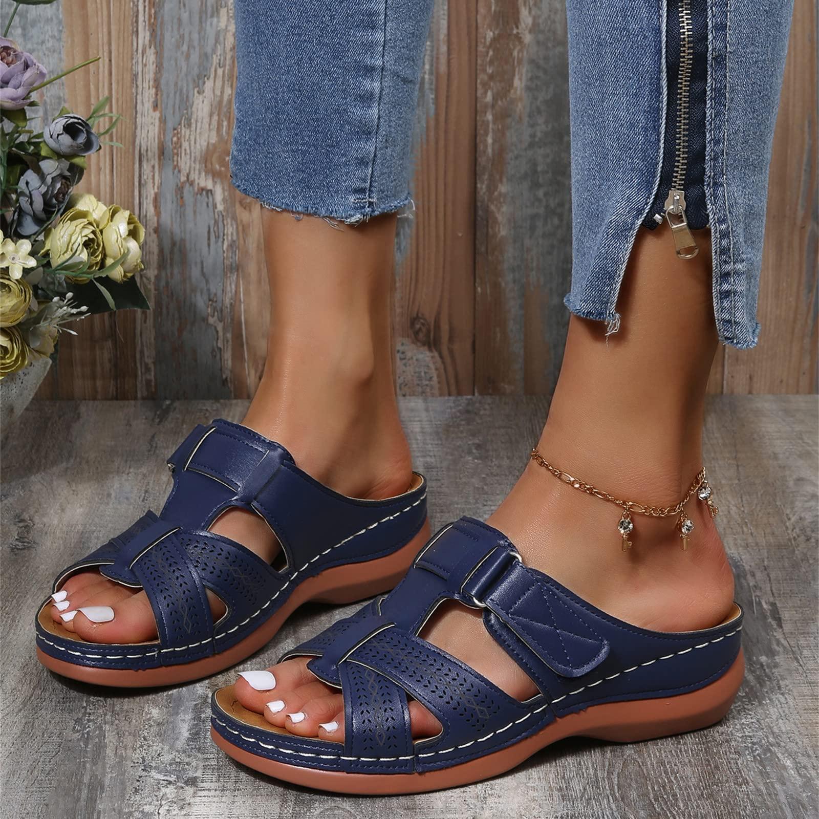 Ladmiple Ladmiple Silver Orthotic Sandals For Women Dressy Women\'s Comfort Orthotic Walking Sandals Open Toe Arch Support Slides Wide Width Dressy Summer Orthopedic Flip Flops 2023