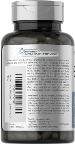 Horbach Horbaach Biotin 10000 mcg | 200 Softgels | Vitamin B7 Supplement | Non-GMO & Gluten Free