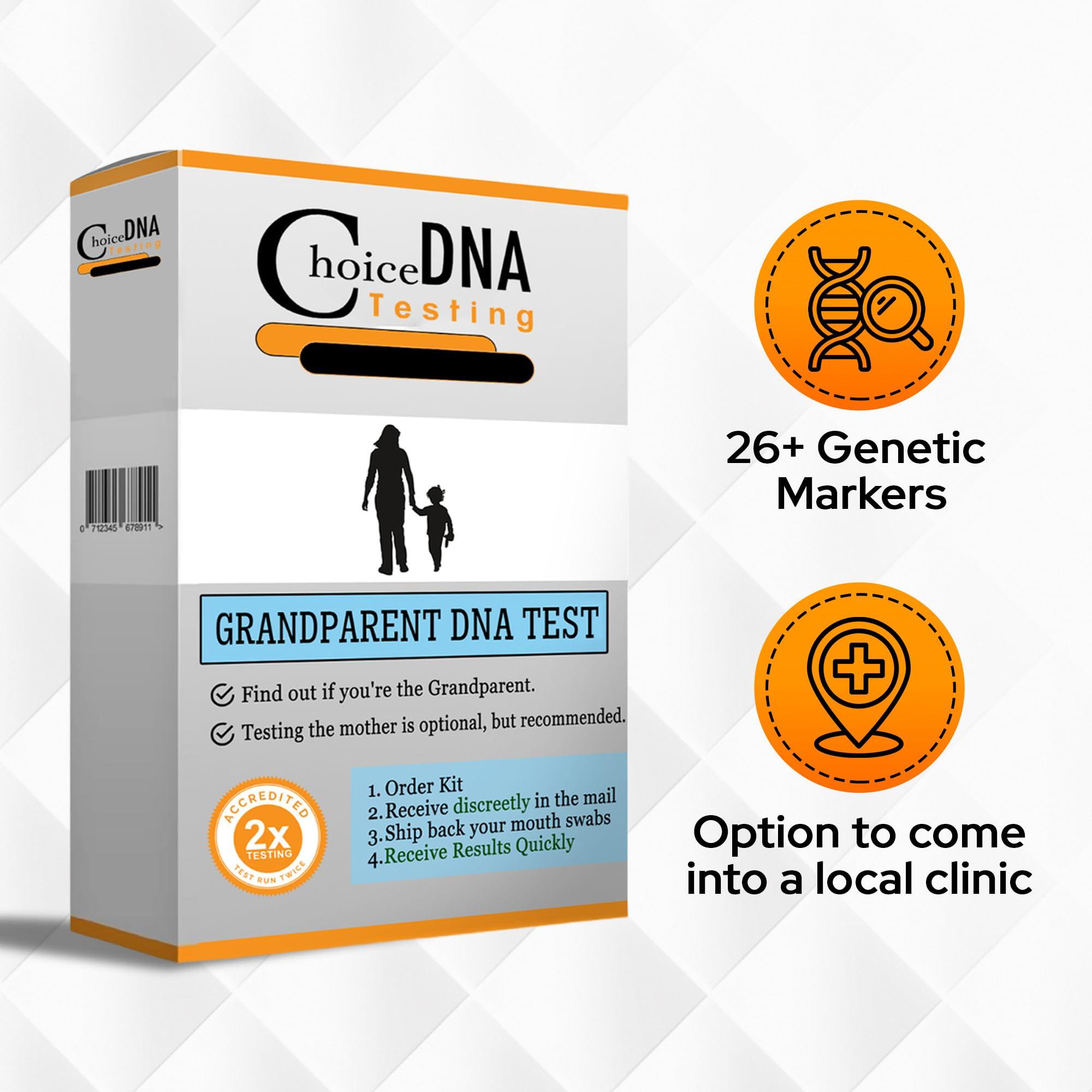 CHOICE DNA TESTING Grandparent DNA Home Test Kit - Includes one Grandparent & one Child. (at Home - for Personal Purposes Only) Free Return Shipping to Lab, All Lab Fees Included - Results in 6 Business Days