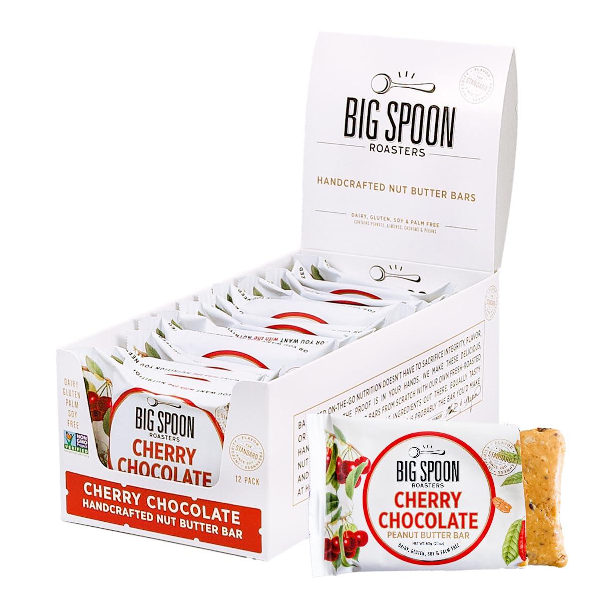 Big Spoon Roasters Big Spoon Roasters Nut Butter Bars Low Carb, High Protein Bars with Non GMO Pea Protein Energy Bars with Peanut & Pecan Butters Gluten Free, Soy Free, Lean Protein Bars 12 Count 1 Case Cherry Pecan
