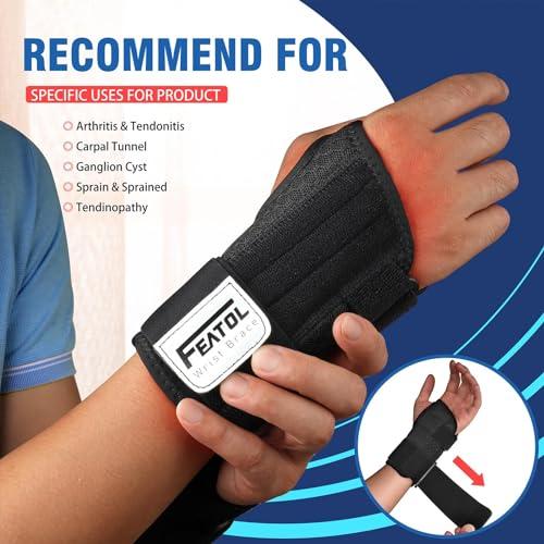 FEATOL FEATOL 2 Pack Carpal Tunnel Wrist Brace For Work With Wrist Splint, Adjustable Wrist Guard Daytime Support For Women Men, Pain Relief For Pregnancy, Typing, Arthritis, Tendonitis, Right Hand Left Hand, Large