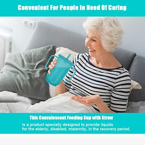 VOPHIA VOPHIA Drinking Beaker Cup for Disabled Adults, Convalescent No Spill Feeding Cup with Straw for Elderly Maternity Drink Water Porridge Soup 350ml (Blue-2)