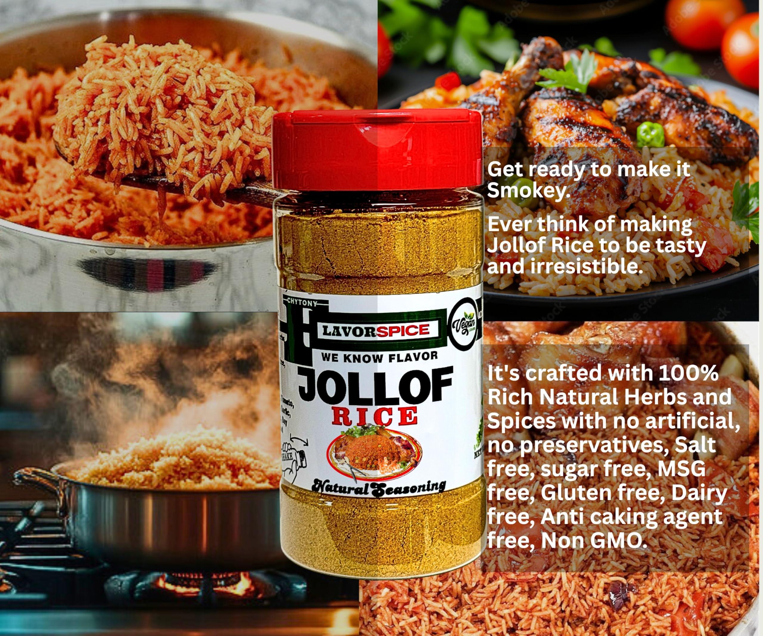 Flavor Spice LLC Jollof Rice Seasoning Crafted with 100% Natural Herbs and Spices with No Artificial or preservatives, No Salt, No Sugar, No MSG, Gluten Free, Great For Keto, Great For Vegan (3.80oz)
