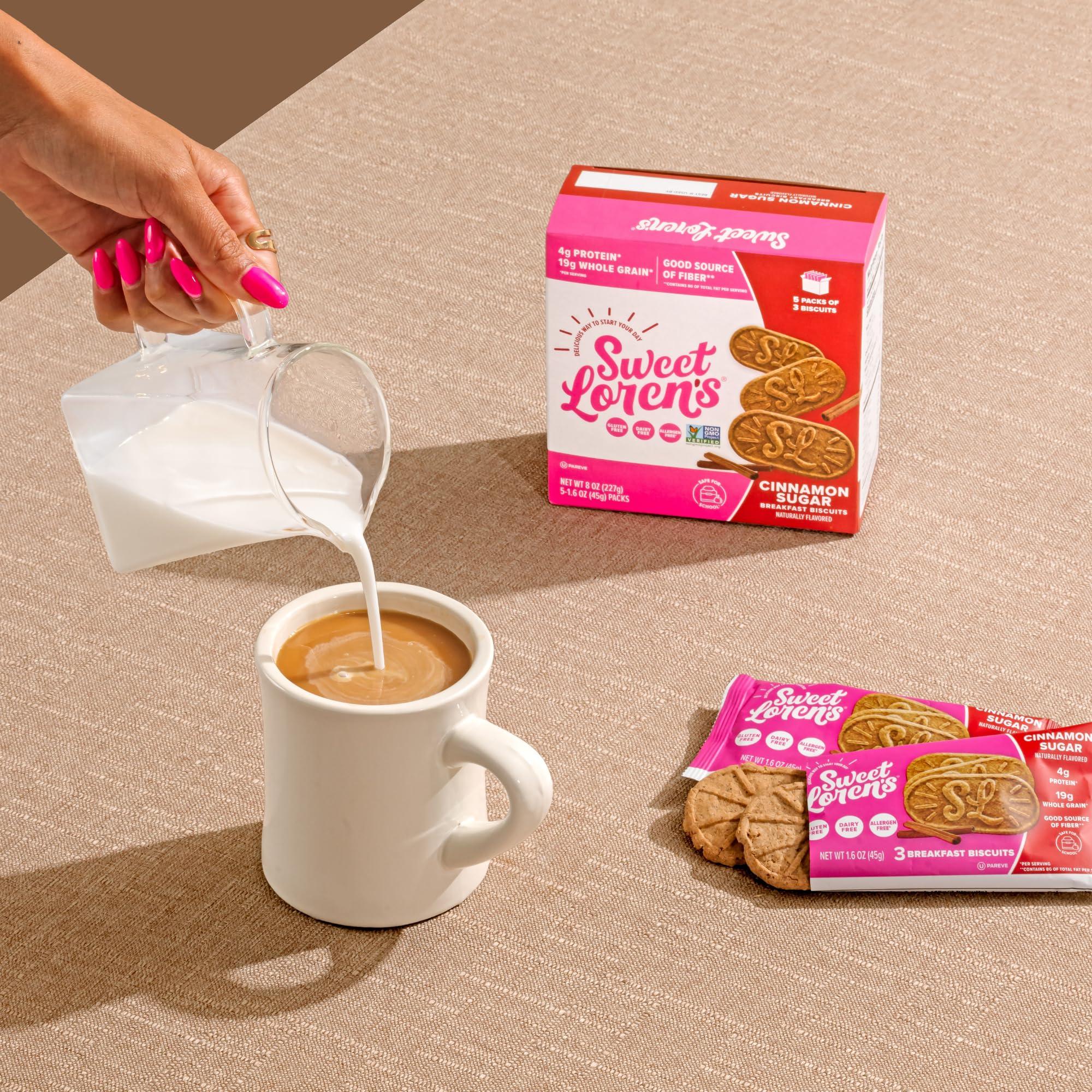 Sweet Loren\'s Sweet Loren\'s Vegan Breakfast Biscuits | Cinnamon Sugar | 4g Protein, 19g Whole Grains | Plant Based, Gluten Free, Dairy Free, Nut Free Snacks | 3 Pack (15 Total Biscuits, 1.6 ounce each)