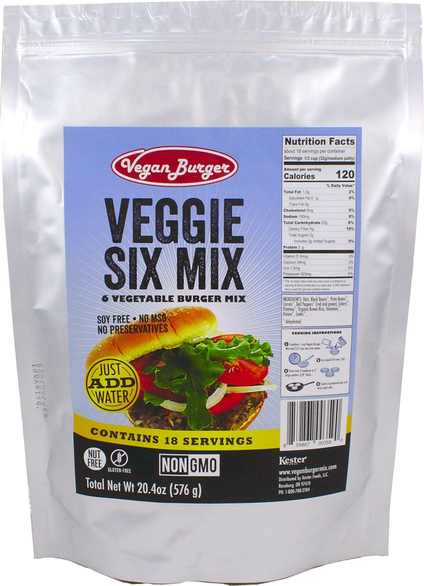Vegan Burger Vegan Burger (18 Serving Bag): Veggie Six Mix - Long Term Storage 10+ Years