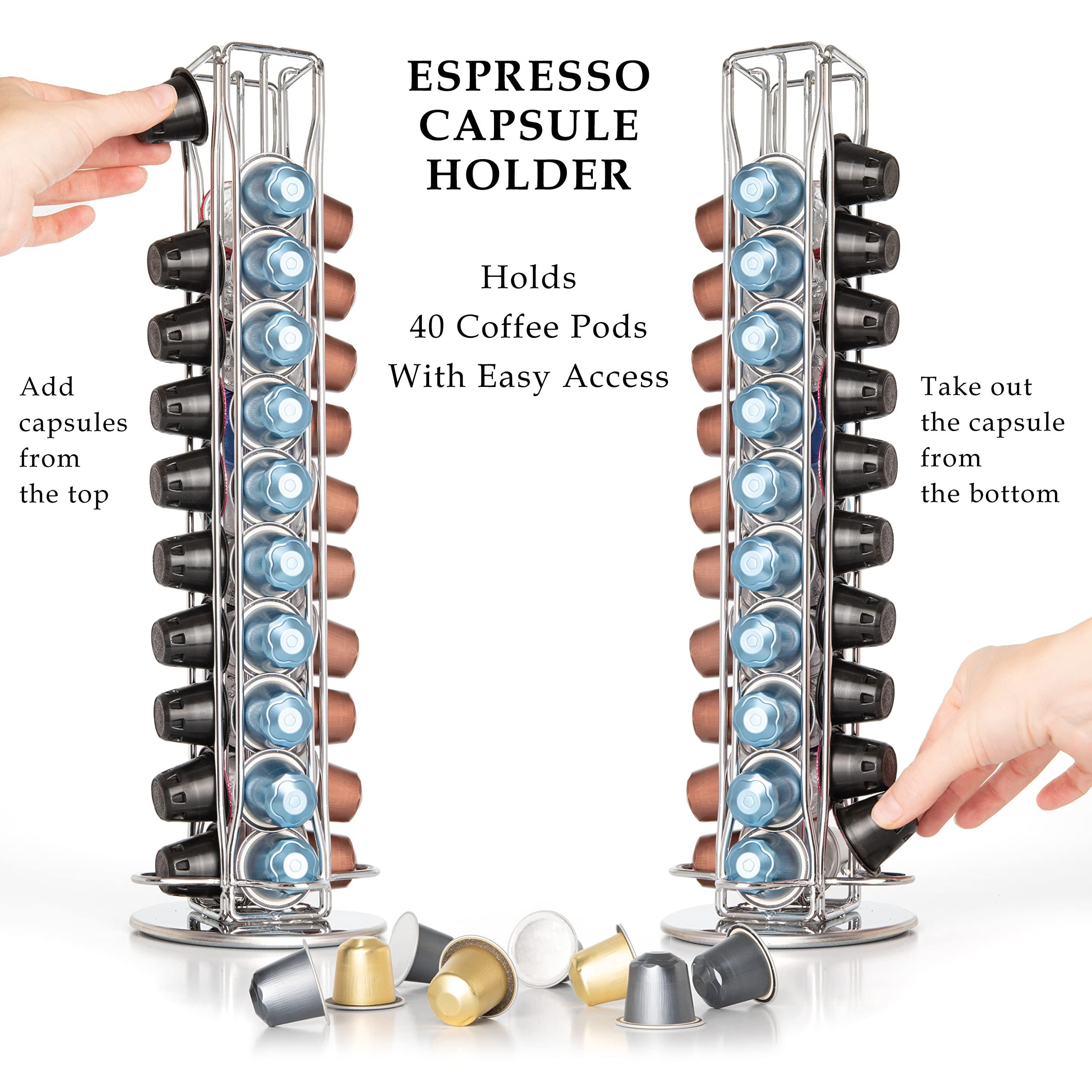 Mixpresso Mixpresso Capsule Spinning Carousel Holder Bundle with 50 Espresso Capsules, Classe (Compatible With Nespresso Machines) 360 Degree Rotatable Capsules Holder, Holds 40 Coffee Pods