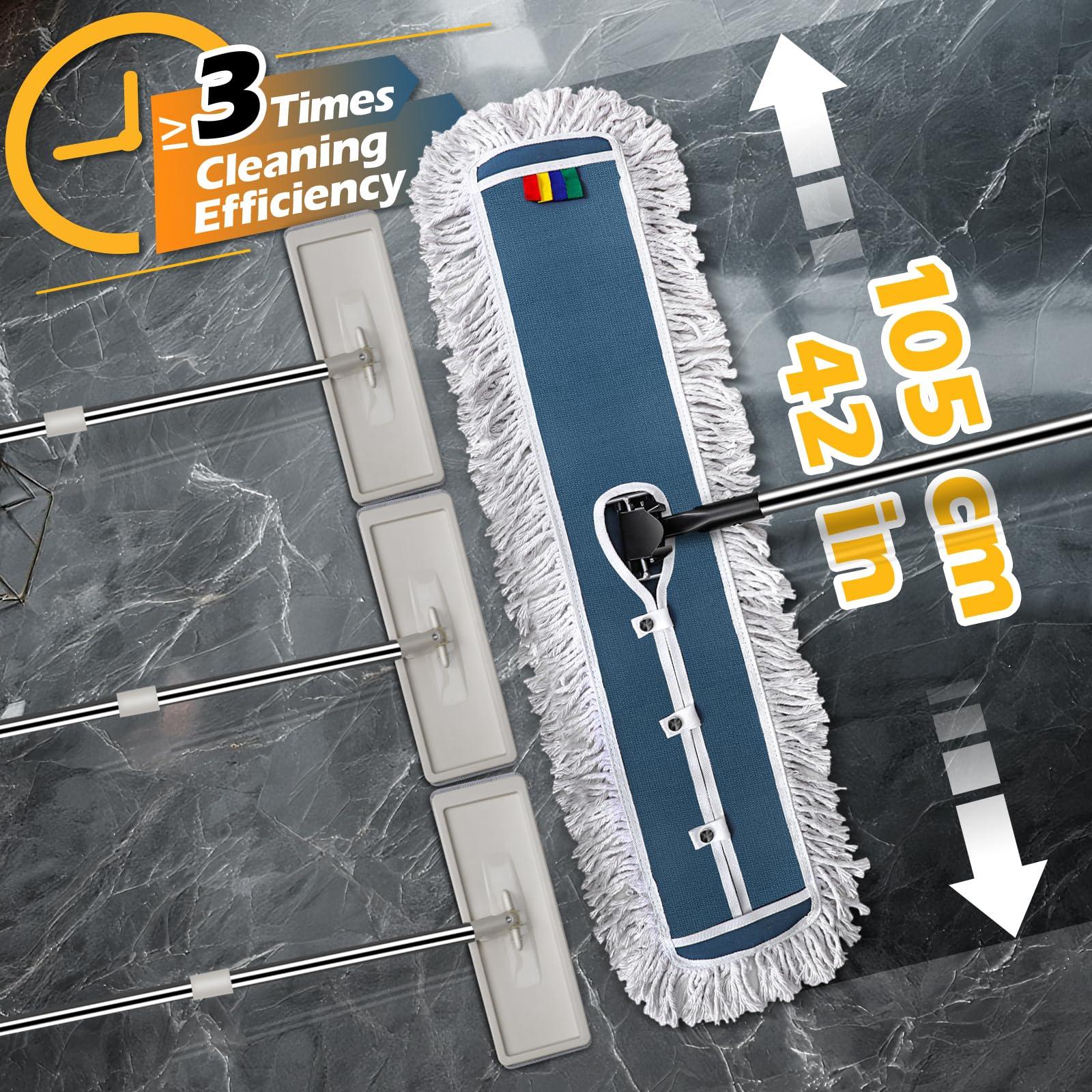 MASTERTOP MASTERTOP 42\" Commercial Mop, Heavy Duty Dust Floor Mop with 2 Microfiber Pads, Professional Industrial Wet and Dry Mops with 51.6\" Long Handle for Hardwood, Tile, Laminate,Garage,Office,Mall