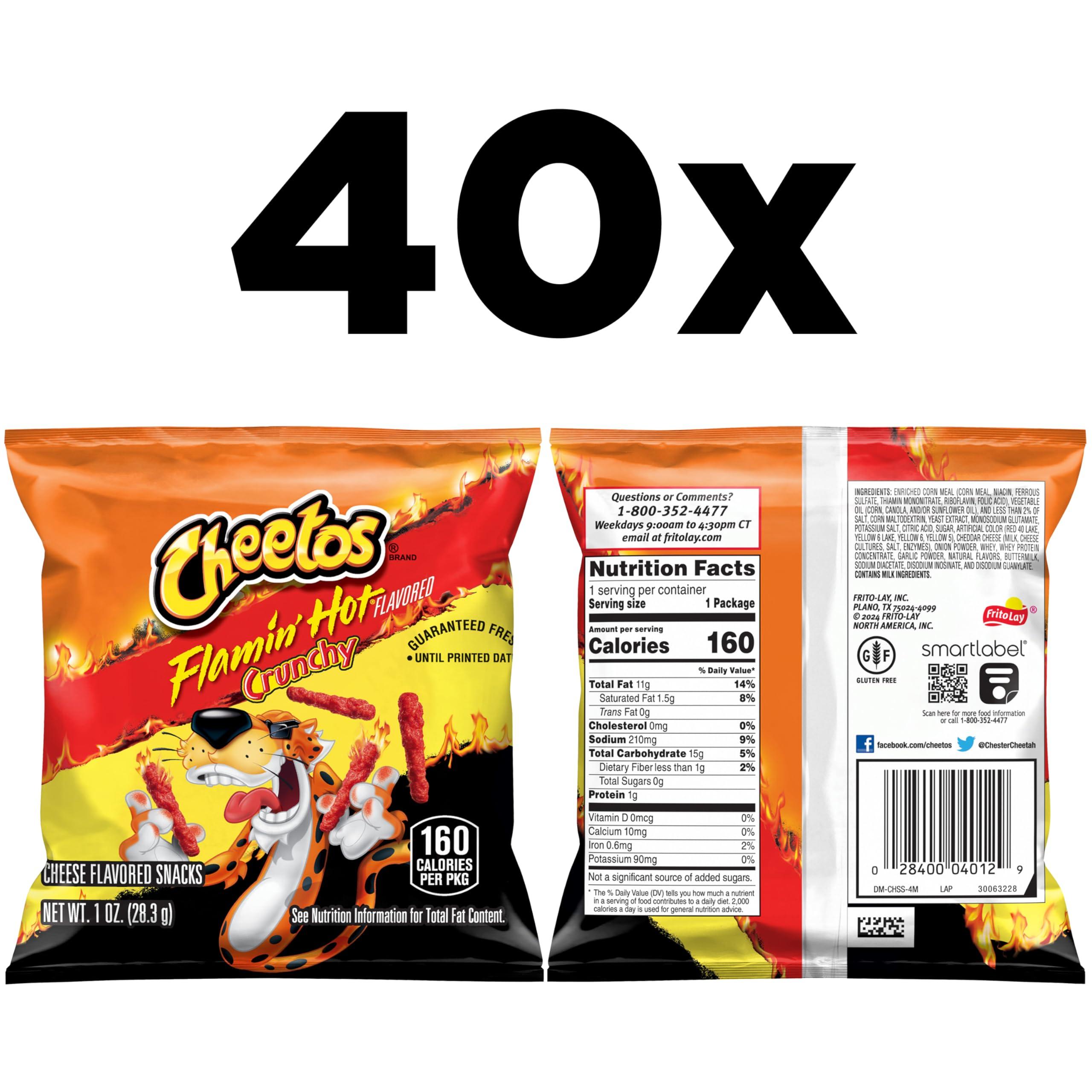 Cheetos Cheetos Cheese Flavored Snacks, Flamin\' Hot Crunchy, 1 Ounce (Pack of 40)