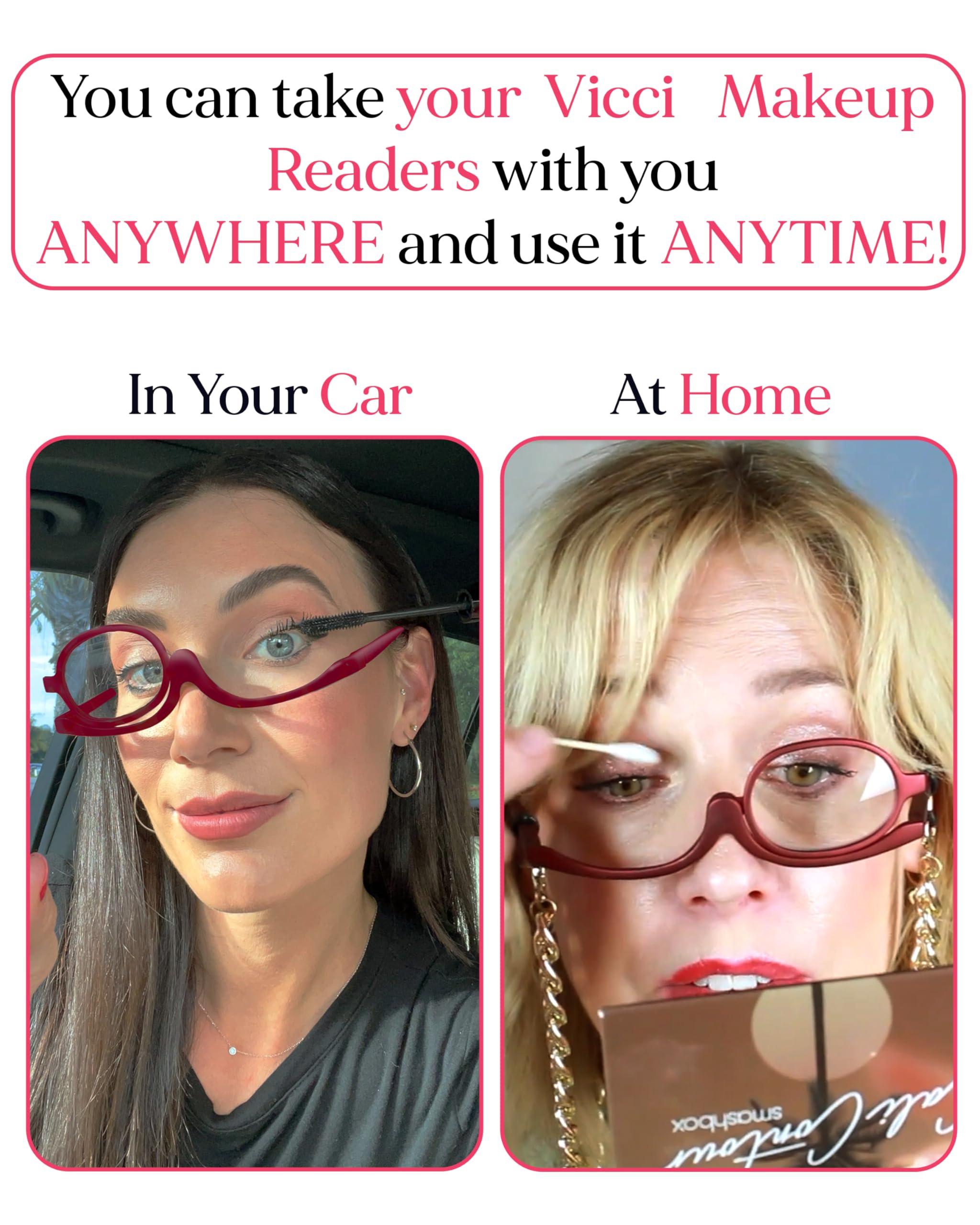 VICCI VICCI Makeup Reading Glasses | Cosmetic Readers Flip Up Lens Magnifying Eyeglasses for Women | Dual-Purpose Functionality, Lightweight Makeup Glasses | Offering Distortion-Free Vision +3.5 | Red