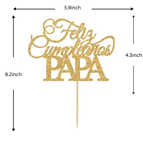 Calarjeta Feliz Cumpleaños Papa Cake Topper - Happy Birthday Dad, Happy Father's Day, Best Dad Ever, Dad Birthday Party Decorations, Gold Glitter