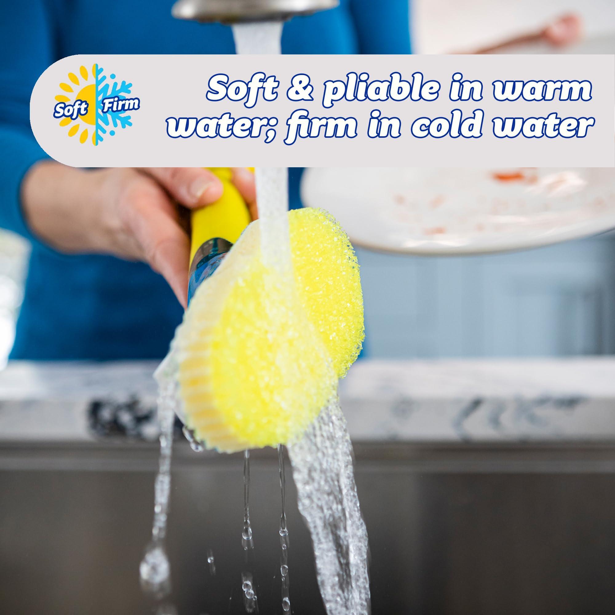 Scrub Daddy Scrub Daddy Dish Daddy Dish Wand & Refill Heads, Soap Dispensing Dish Brush, Texture Changing Washing Up Sponge With Liquid Handle, Dish Sponge with Built-in Scraper & Scrubbing Head, Drip stand, Blue