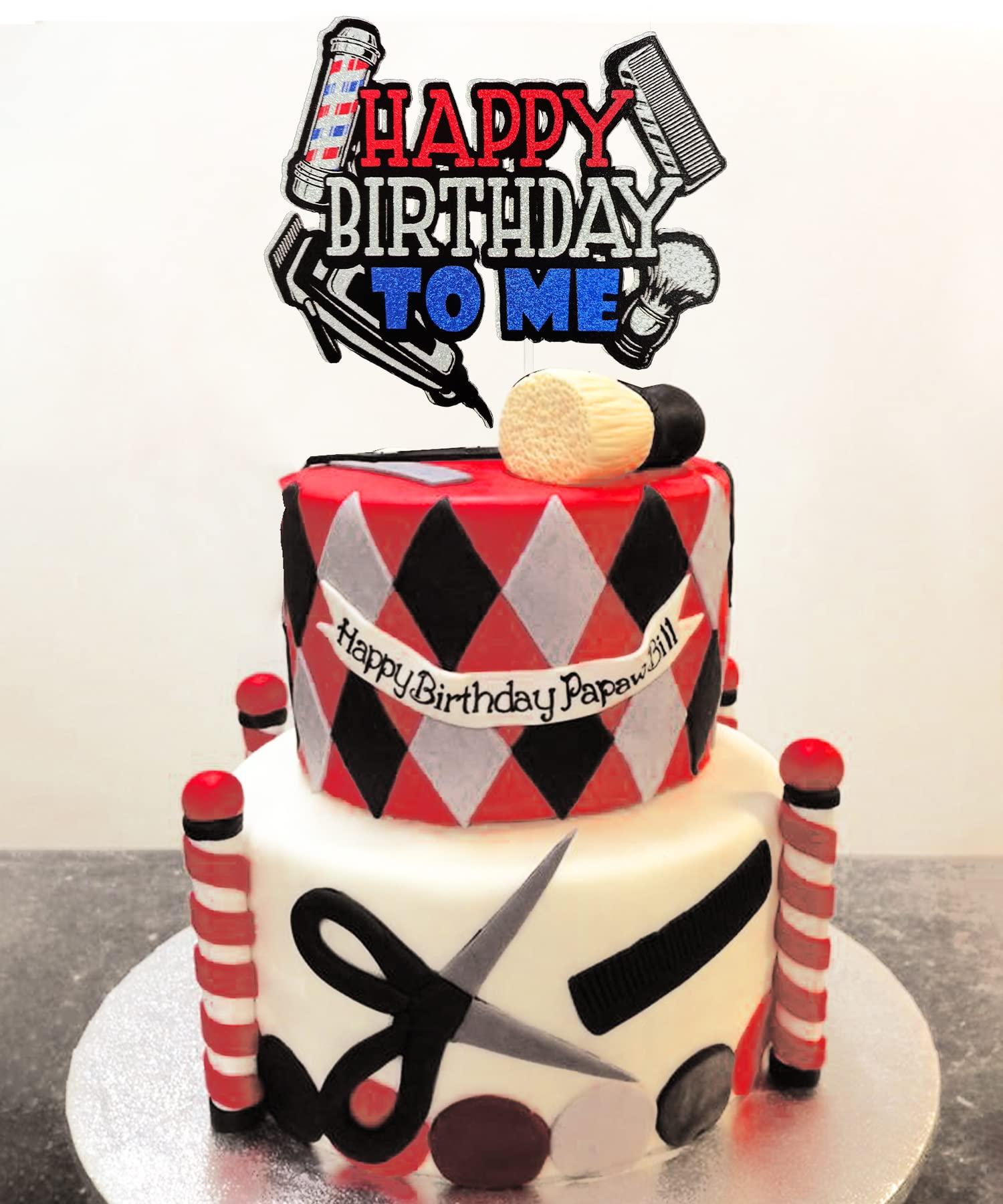 Festus Glitter Hairdresser Happy Birthday Cake Topper, Glitter Barber Birthday Decoration, Hairstylist Bday Cake Pick, Cosmetologist Birthday Party Supplies