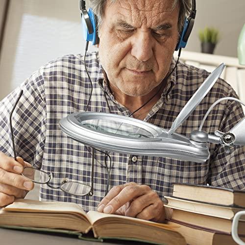 bemelux Bemelux LED Magnifying Lamp with Clamp, 5 Inch Magnifier Glass Lens, Metal Swing Arm Dimming 1200 Lumens Lighted Magnifying Desk Lamp for Crafts, Bright 60PCS LEDs - 2.25X Magnification(Silver)