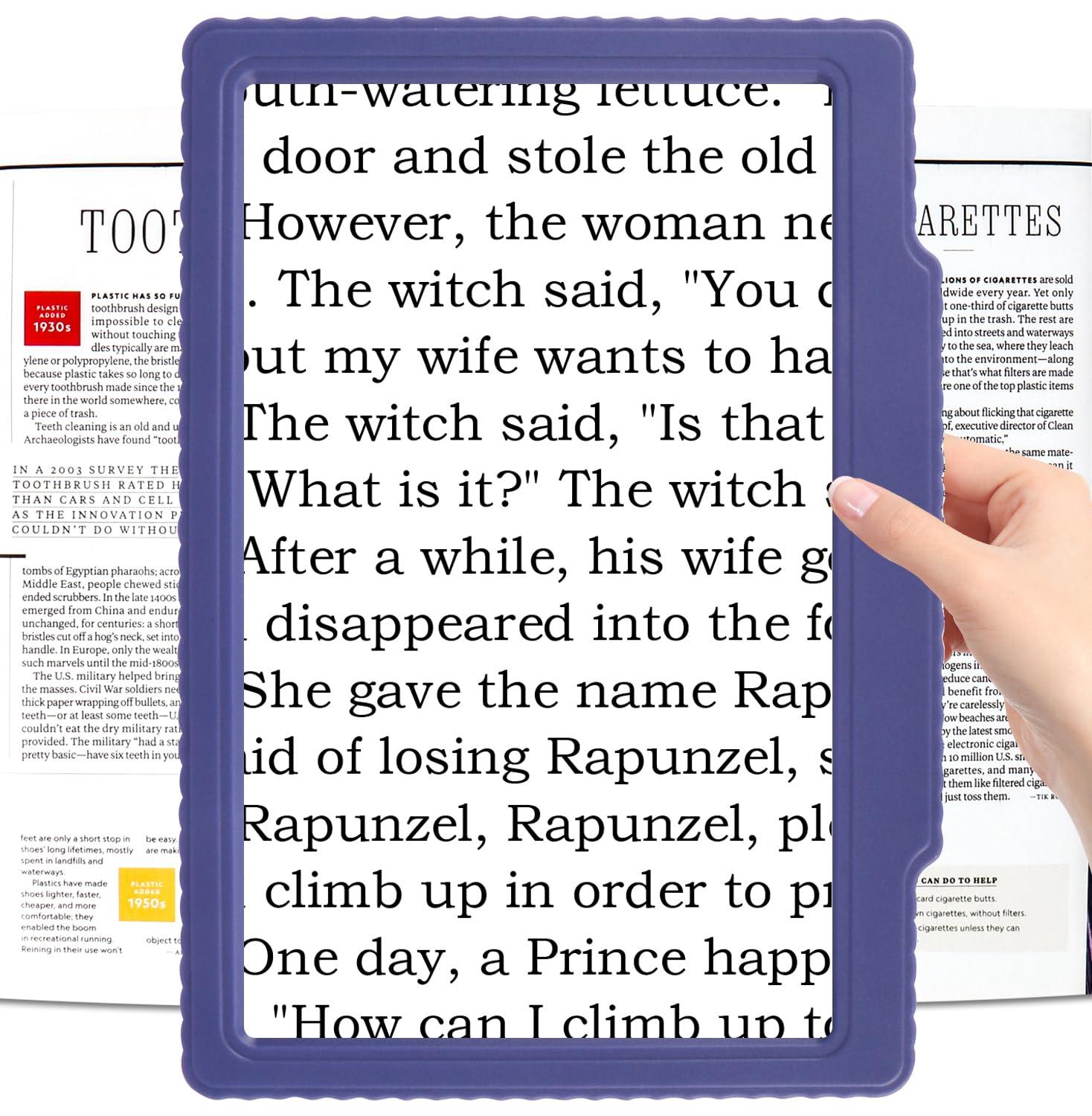 molebe 5X Large Page Magnifying Glass for Reading, Full-Page Viewing Area Magnifier Handheld Lightweight Magnifier for Reading Seniors and Low Vision Person Blue