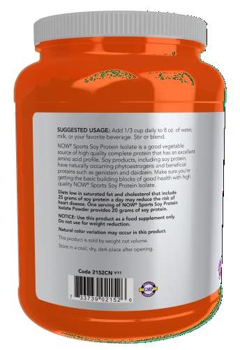 NOW NOW Sports Nutrition, Soy Protein Isolate 20 g, 0 Carbs, Unflavored Powder, 2-Pound