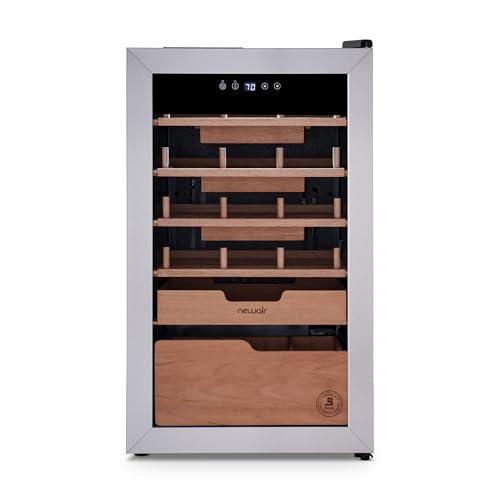 NewAir NewAir x Boveda 500 Count Electric Humidor, Spanish Cedar Shelves with Temperature Control, Cigar Humidor Box with Built-In Boveda Humidity Control in Stainless Steel