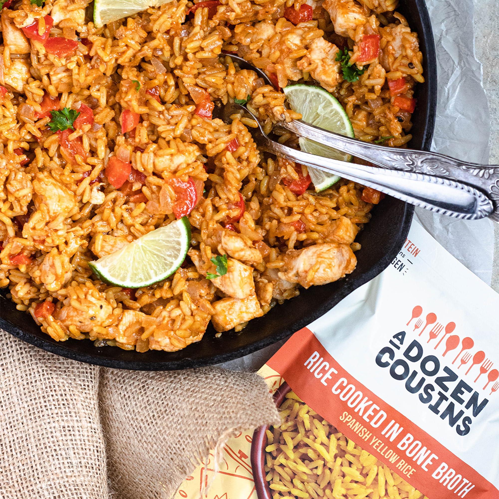 A Dozen Cousins Meals A Dozen Cousins Rice Cooked in Bone Broth Microwaveable Rice Packets | 7g Protein | Contains Collagen (Spanish Yellow Rice, 6 Pack)