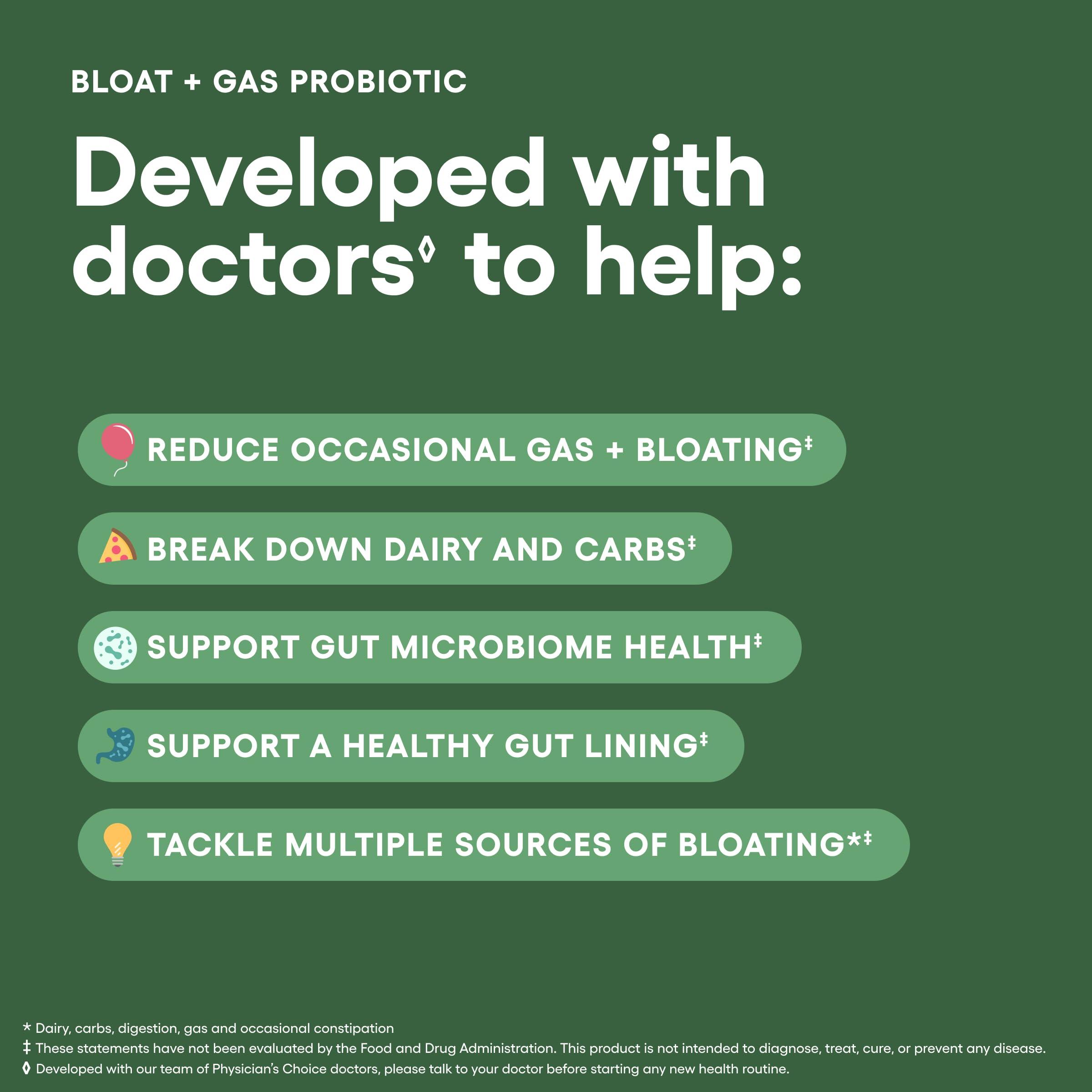 Physician\'s CHOICE Physician\'s CHOICE Bloat & Gas Probiotic 5-in-1 Proactive Support + Daily Relief - Digestion & Gut Health- Herbals, Digestive Enzymes, Post & Prebiotics - Gas Relief for Adults - Women & Men - 30ct