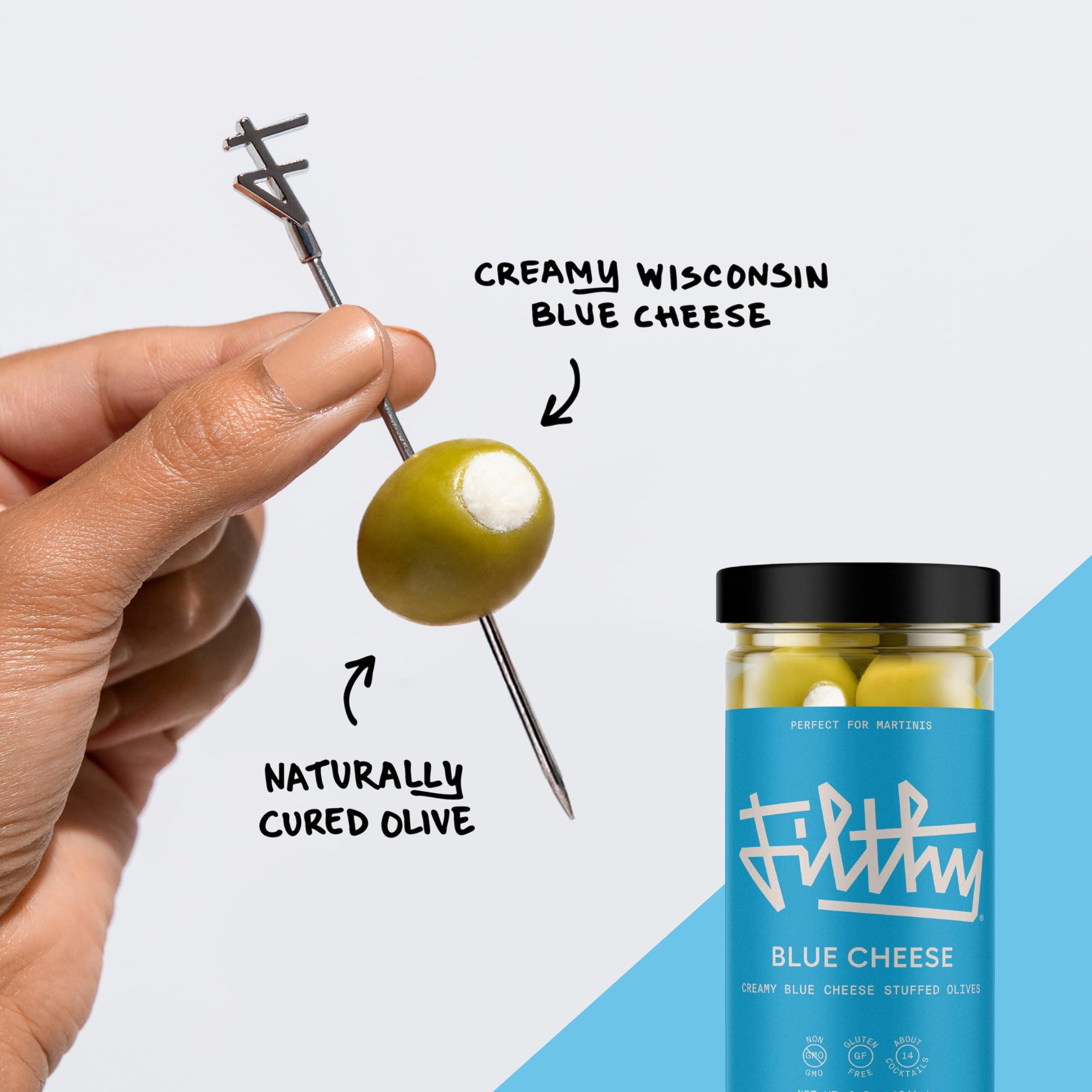 Filthy Food Filthy Cocktail Garnish, Blue Cheese Stuffed Olives, 8.5 Oz Jar, 14 Olives