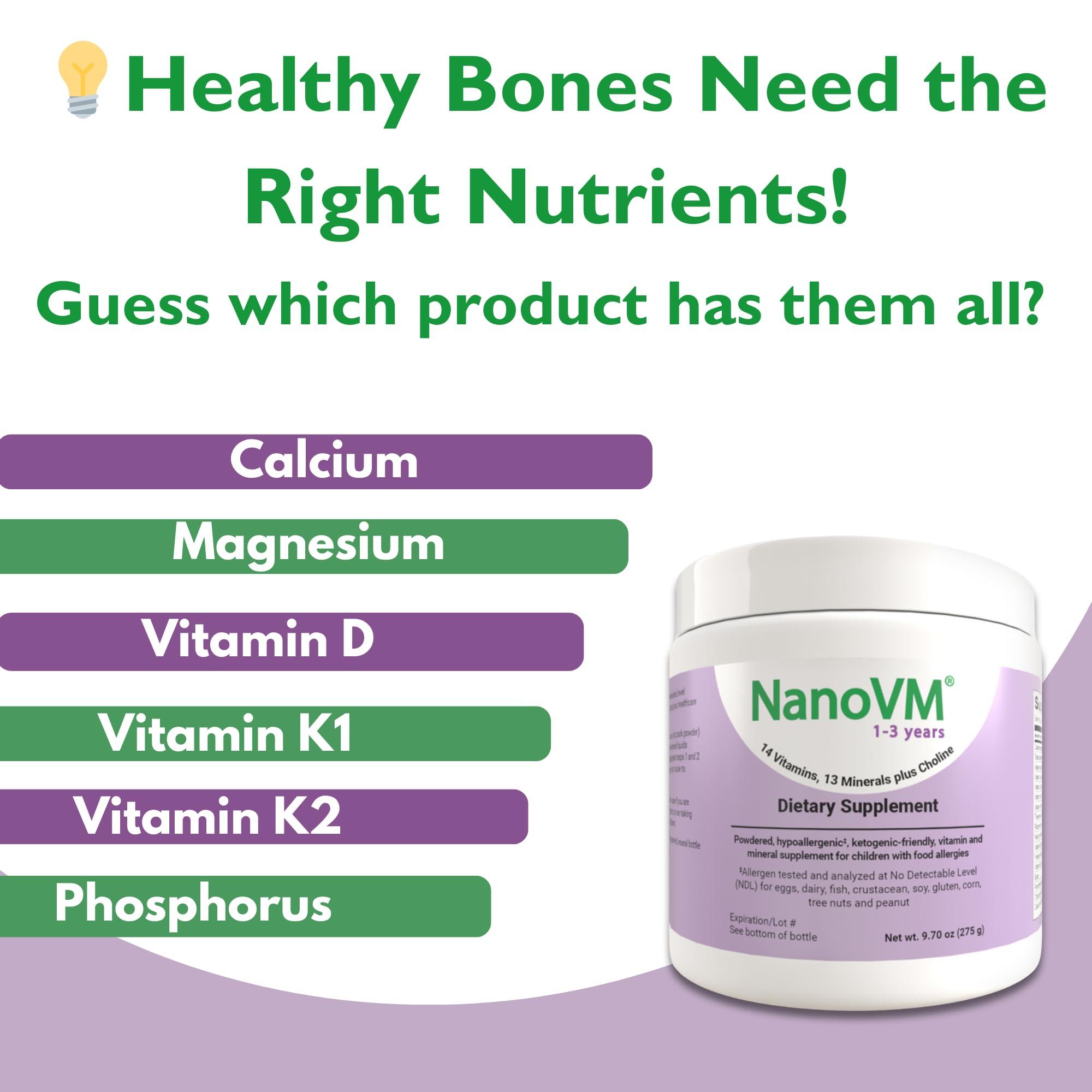 NanoVM NanoVM 1-3 Years, Allergen-Free Multivitamin for Kids, Unflavored Dietary Supplement, Powdered Supplement with 14 Vitamins & 13 Minerals, Low-Carbohydrate Toddler Vitamins, 275g - Solace Nutrition